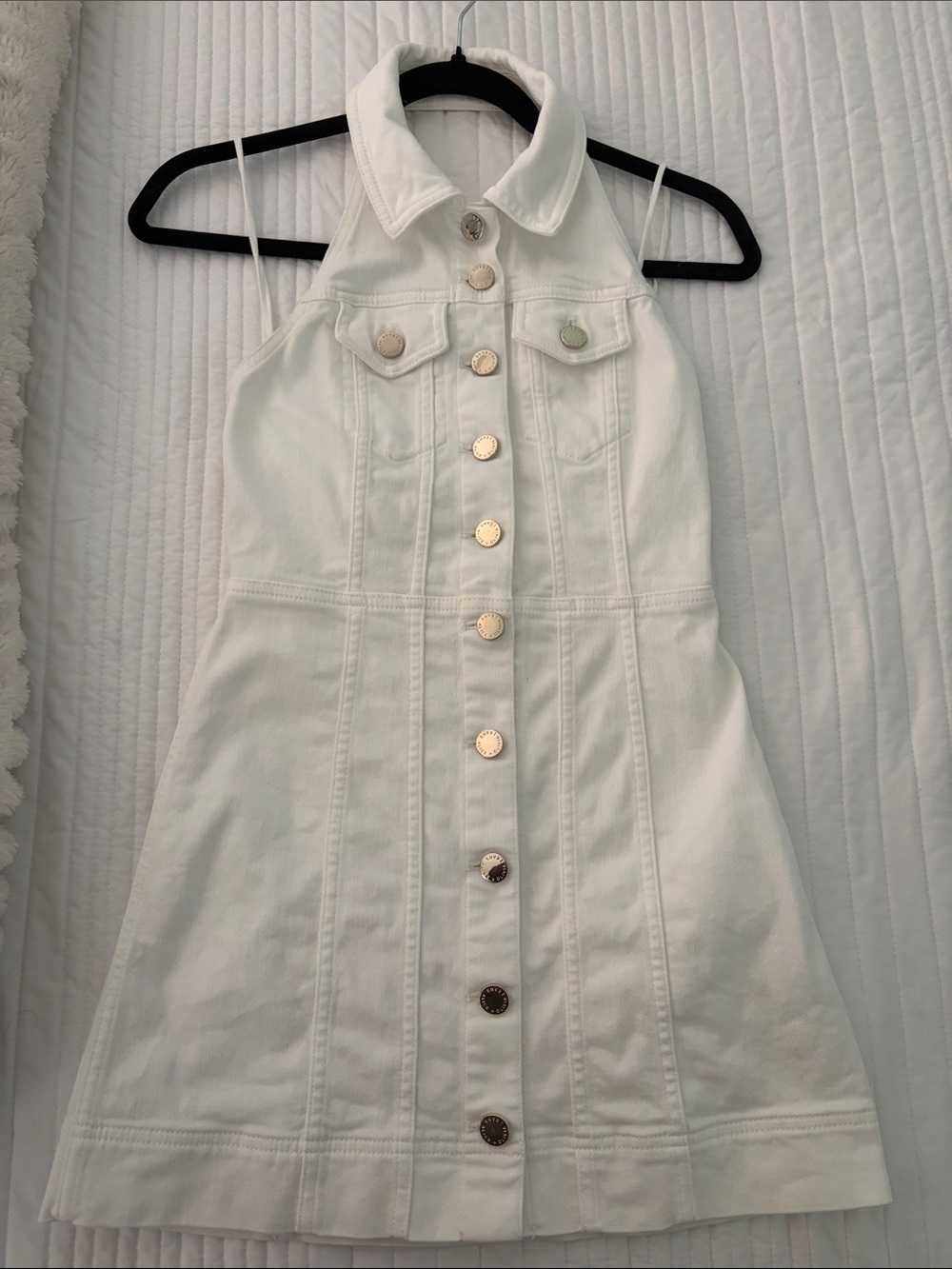 Alice + Olivia White Halter Denim-Style Mini Dress